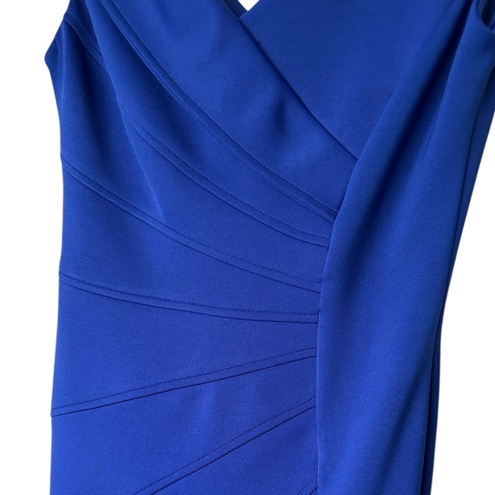 Maggy London Blue Sheath Dress Double V Neck Sleeveless Excellent Size 4 - Picture 7 of 9